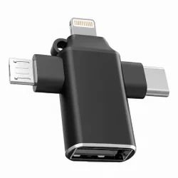 OTG 3 EN 1 - TIPO C - V8 - Lightning iPhone - a USB